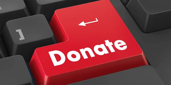 A red button that says donate on it.